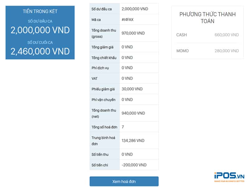 báo cáo thu chi trong ca