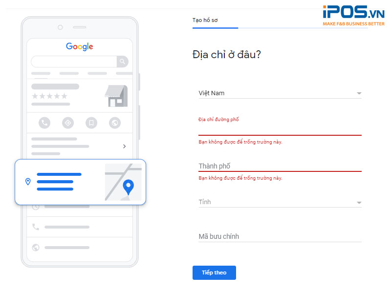 Nhập địa chỉ quán thật chính xác