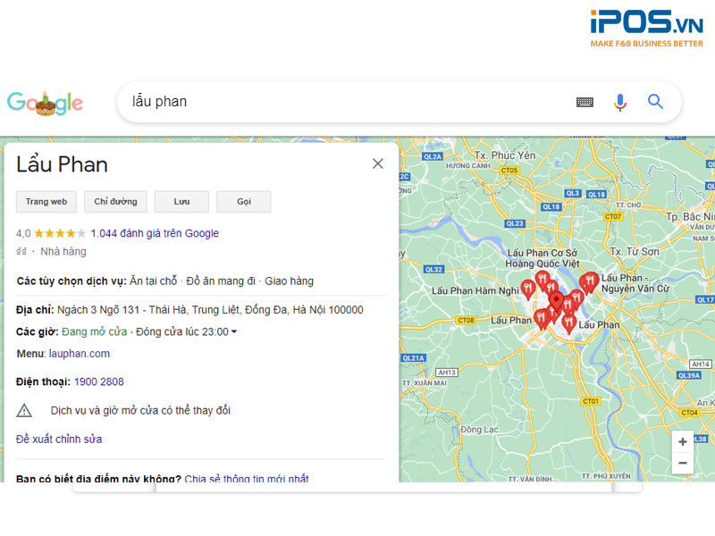 Những thông tin của nhà hàng sẽ được đưa lên Google