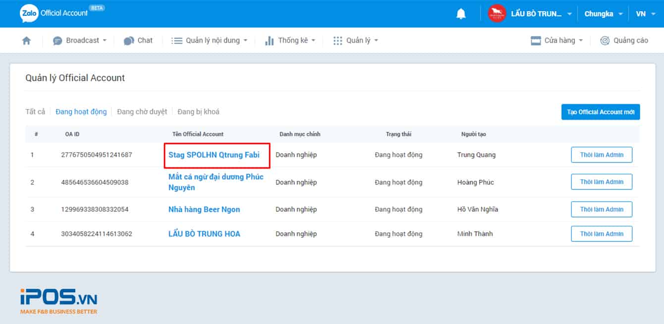 xác minh tài khoản Zalo Offical Account